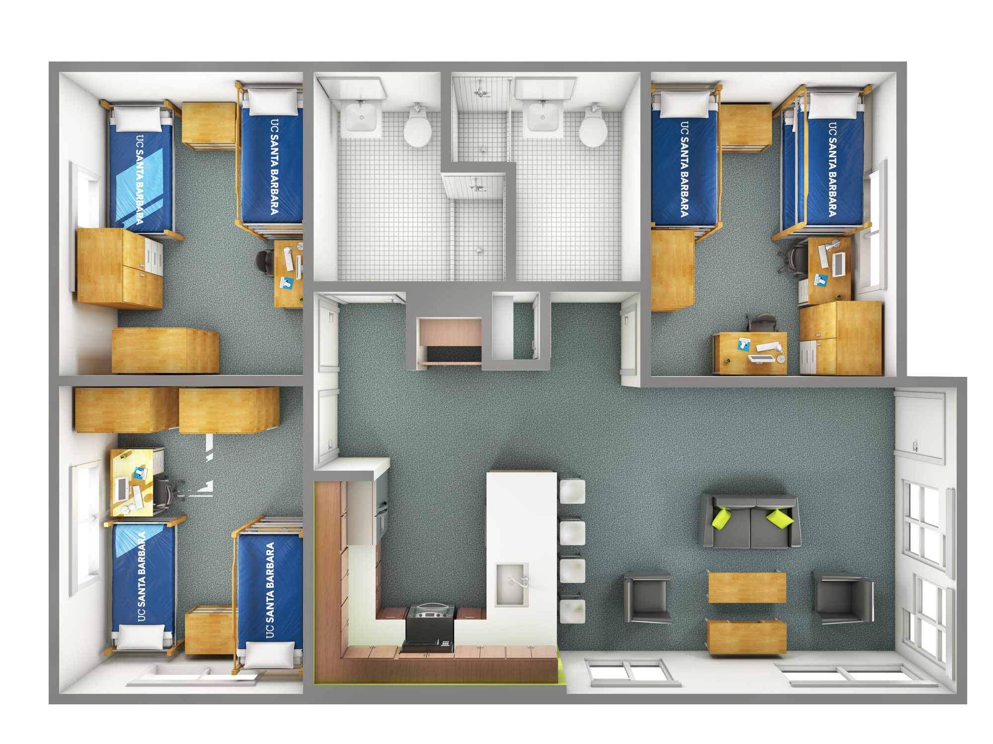 view of an SJV three-bedroom option B in Elsinore & Malibu Courts from the top