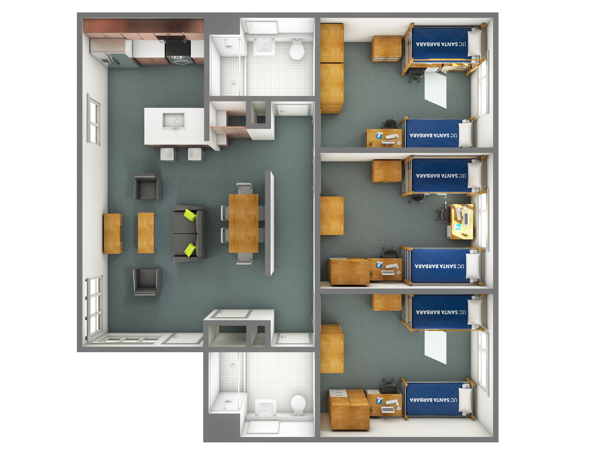 view of an SJV three-bedroom option A in Elsinore & Malibu Courts from the top