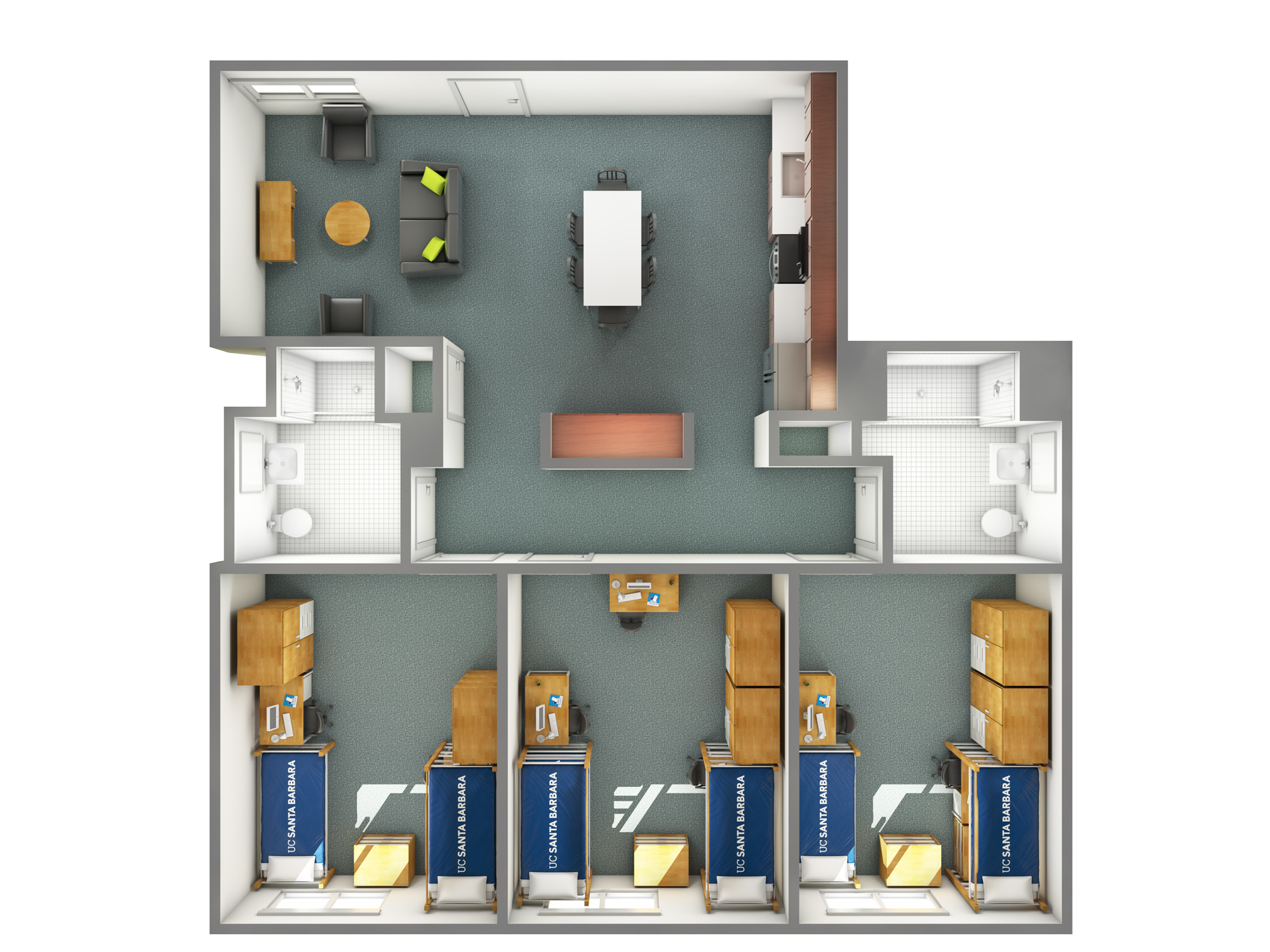 view of an SJV three-bedroom option A in Tenaya Towers from the top