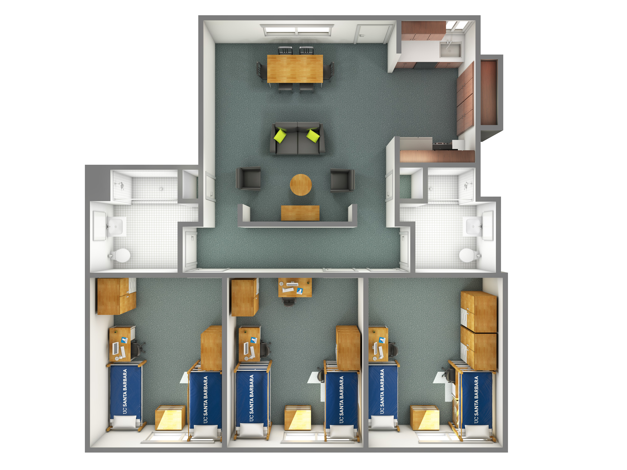 view of an SJV three-bedroom option B in Tenaya Towers from the top