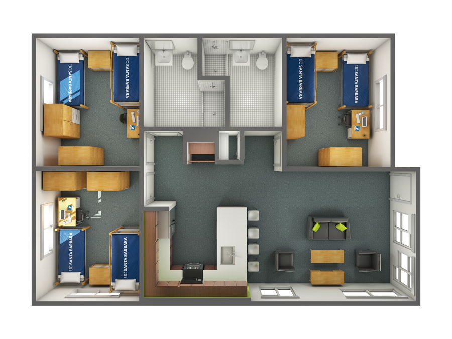 view of an SJV three-bedroom option B in Elsinore & Malibu Courts from the top