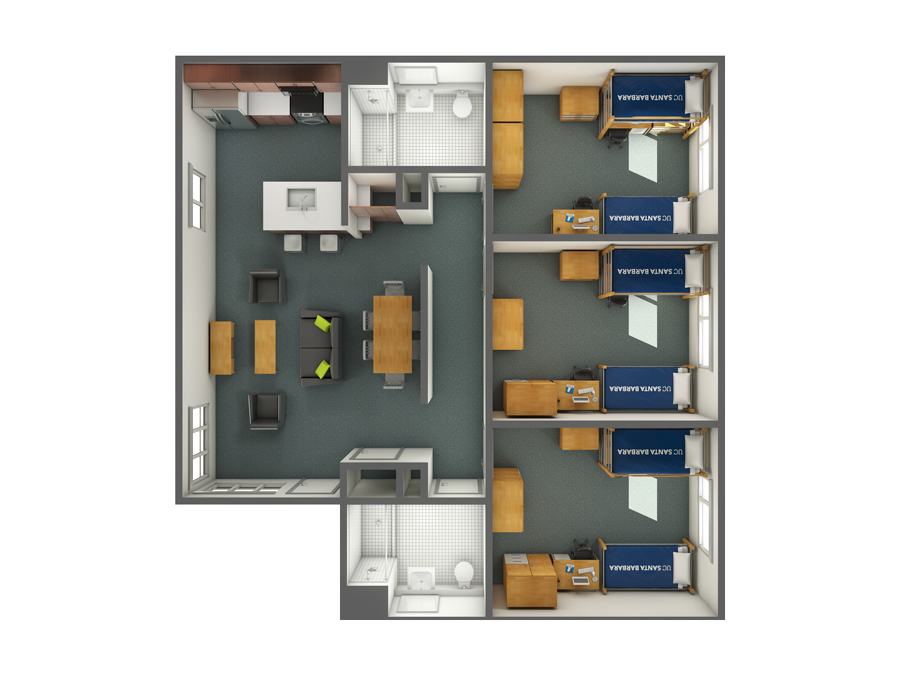 view of an SJV three-bedroom option A in Elsinore & Malibu Courts from the top