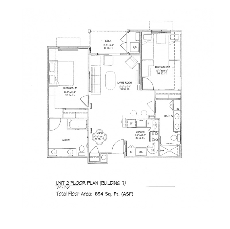 floor plan for a Sierra Madre Apartment two-bedroom