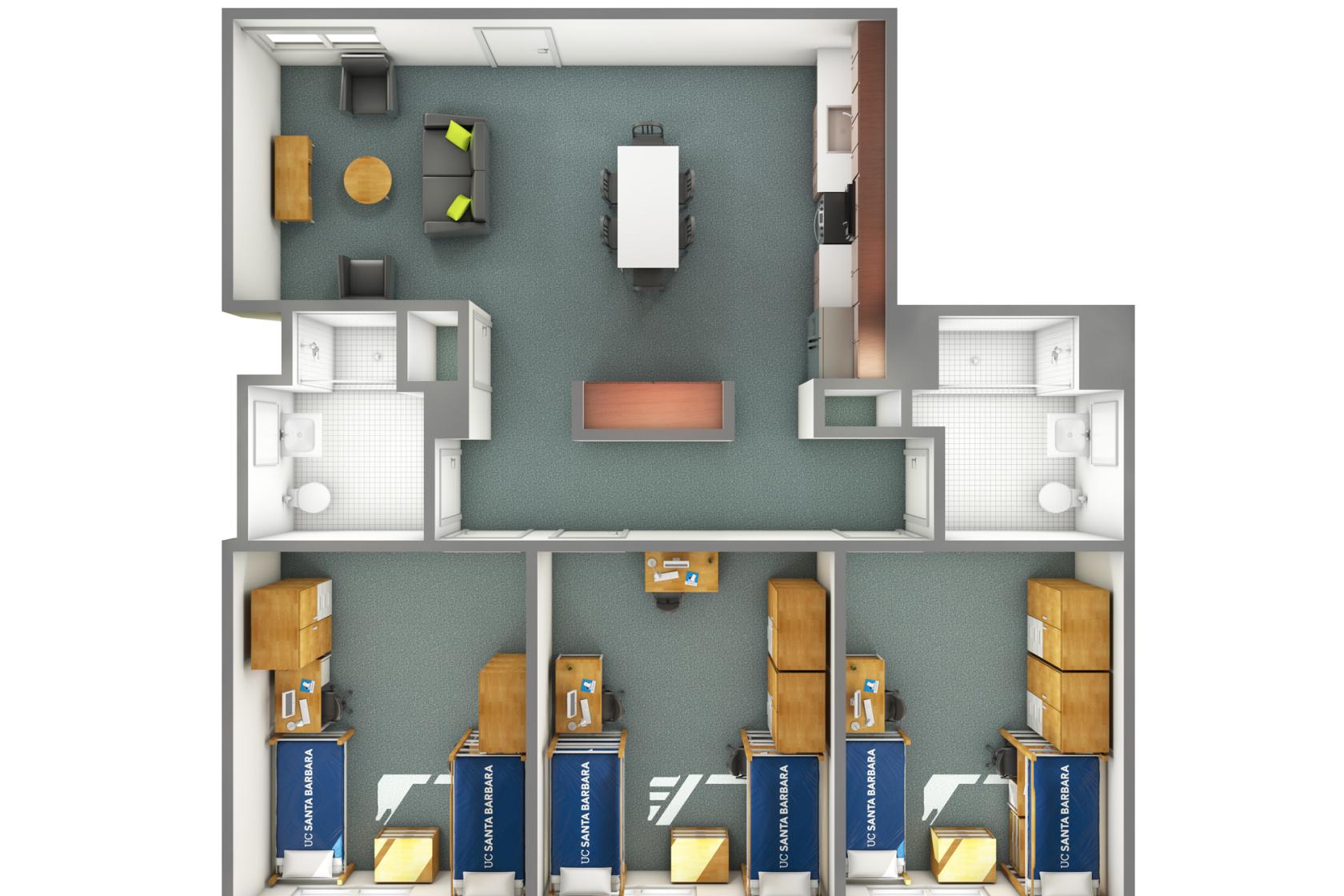 view of an SJV three-bedroom option A in Tenaya Towers from the top