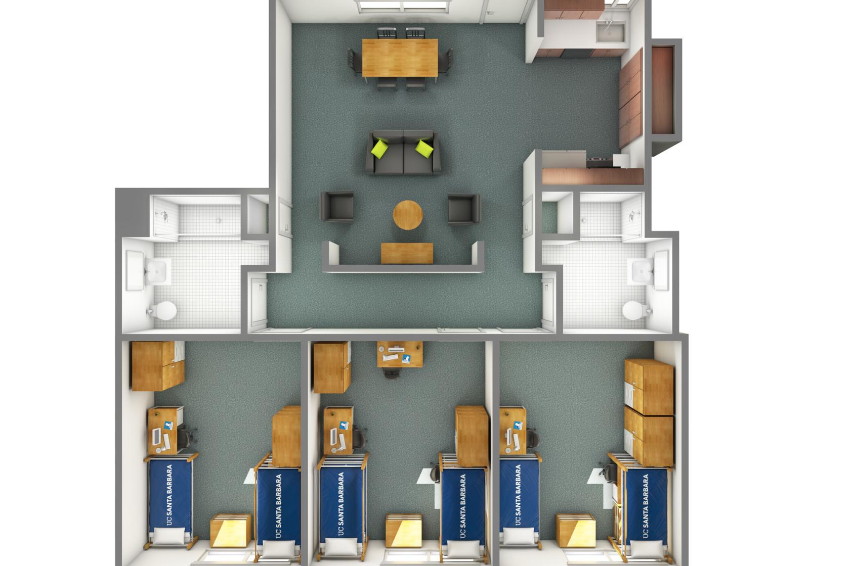 view of an SJV three-bedroom option B in Tenaya Towers from the top