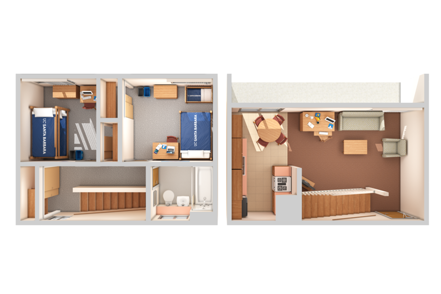 view of a West Campus Family two-bedroom from the top