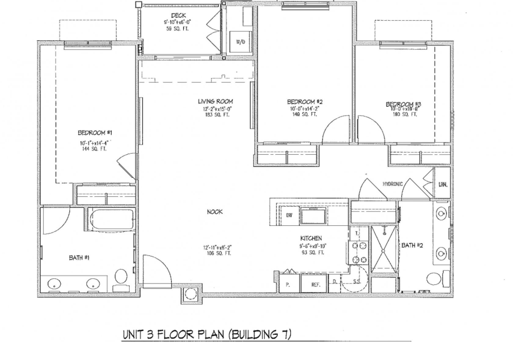 floor plan for a Sierra Madre Apartment three-bedroom