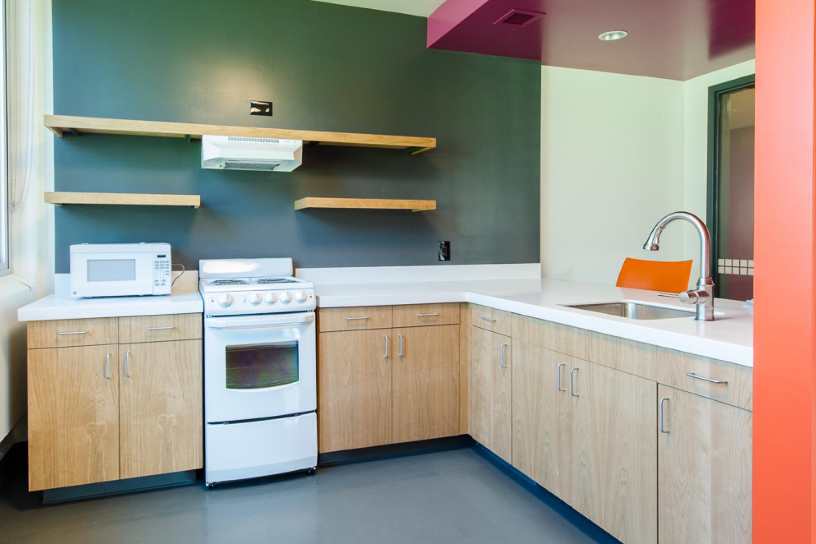 kitchen inside Santa Cruz residence hall