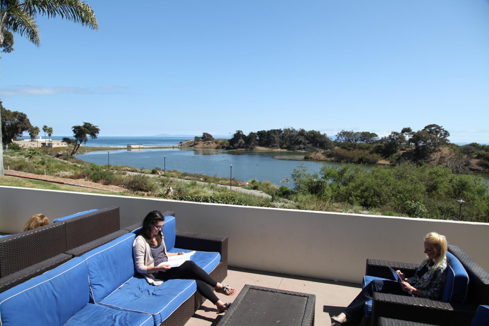 patio furniture overlooking the lagoon