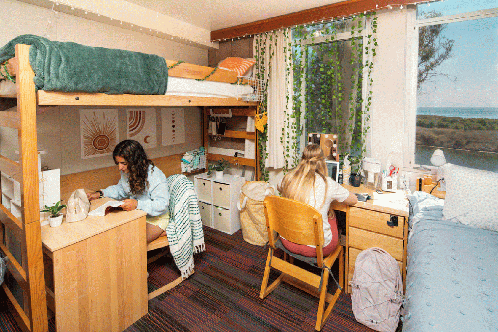 Two Students Studying in a San Nicolas Residence Hall Room