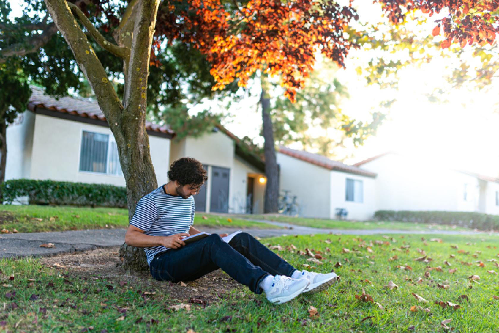 student studying outside at Santa Ynez